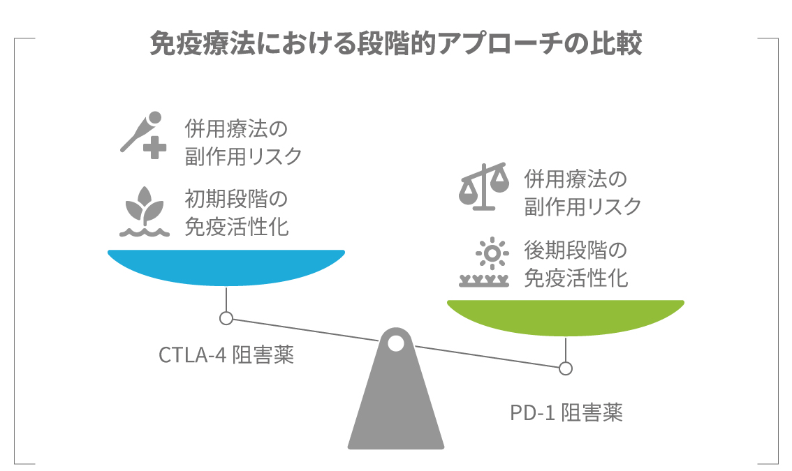 PD-1阻害薬との併用療法による免疫活性化段階の比較図