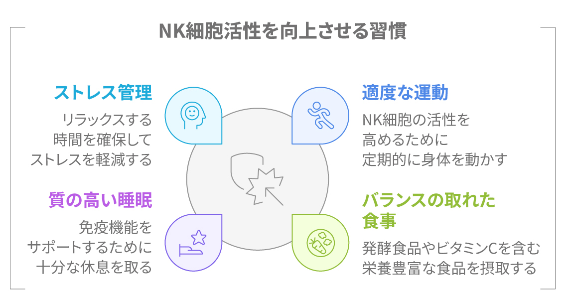 NK細胞活性化のプロセスを示す図解